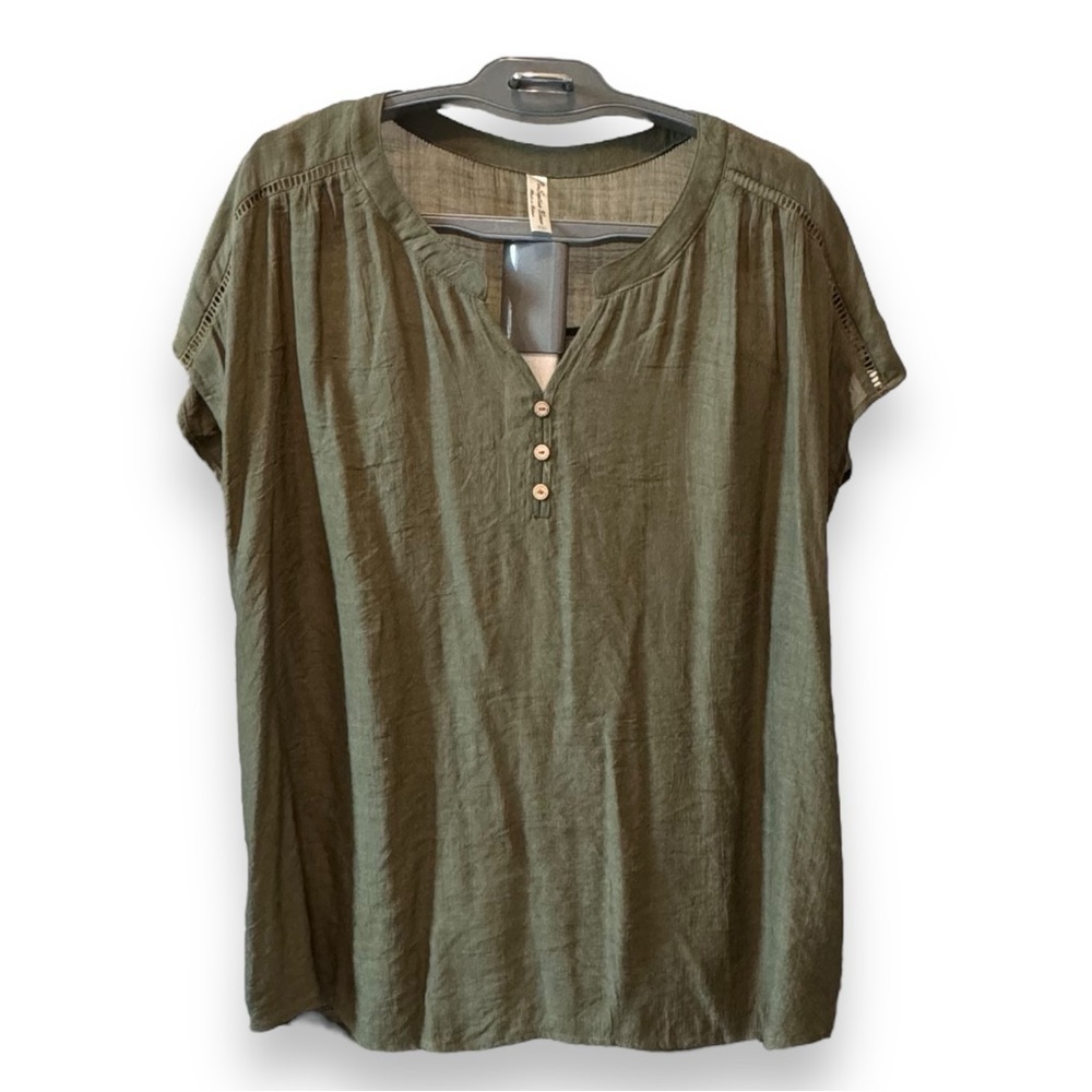 Perception Woman Size 1X Avocado Green Cap Sleeve Pullover Lightweight Top